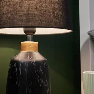 ValueLights Selma Modern Copper Caped Black Marble Effect Table Lamp with Black Tapered Shade