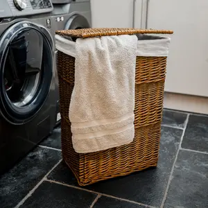 Rectangular Wicker Laundry Basket Bin Dark Brown / Large (66 H cm x 46 W cm x 33 D cm)