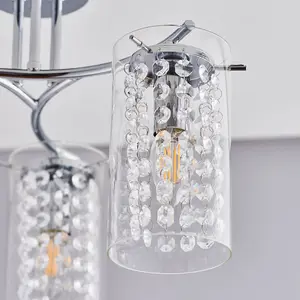 Semi Flush Ceiling Light Chrome Glass Drops 3 Bulb Hanging Pendant Lamp Shade