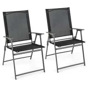 Costway 2 Pieces Patio Folding Chairs Outdoor Portable Dining Chairs with Armrests