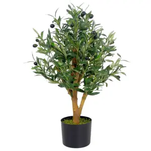 65cm Leaf Design UK Realistic Artificial Olive Tree in Black Plastic Pot