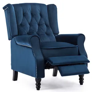 Althorpe Wing Back Fireside Recliner Velvet Occasional Armchair Sofa Chair (Midnight Blue, Velvet)