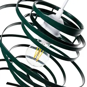 Contemporary Forest Green Gloss Metal Double Ribbon Spiral Swirl Pendant Shade