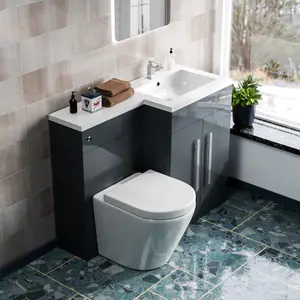 Nes Home 1100mm RH Freestanding Grey Vanity with BTW Rimless Toilet, WC & Basin