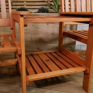 2 Person Wooden Garden Bench Love Seat & Table Garden Furniture