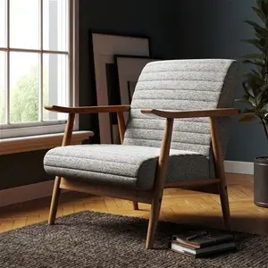 Dunelm Quinn Grey Textured Weave Wooden Arm Accent Chair, Industrial, Textured Weave Fabric