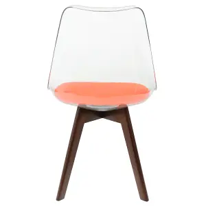 Soho Clear and Orange Plastic Dining Chair with Squared Dark Wood Legs