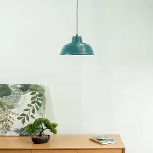 ValueLights Morris Teal Metal Hanging Pendant Ceiling Light Fitting for Living Room Kitchen - LED Bulb Included