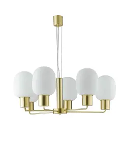 Luminosa Fellini Mutli Arm 6 Light Ceiling Pendant, Gold, Opal, E27