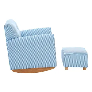 Interiors by Premier Blue and White Stripe Rocker with Footstool for Kids, Velvet Stool, Adjustable Sofa Footstool, Ergonomic Sofa