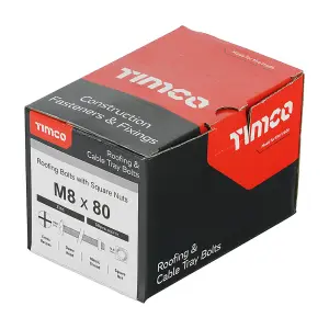 TIMCO Roofing Bolts & Square Nuts Silver - M8 x 80