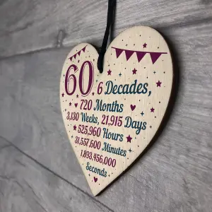 Red Ocean Funny 60th Birthday Gifts For Women Men Grandparents Mum Dad Nan Grandad Hanging Wooden Heart Plaque Christmas Gifts