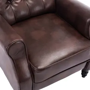 Althorpe Wing Back Recliner Chair Bonded Leather Button Fireside Occasional Armchair (Brown)