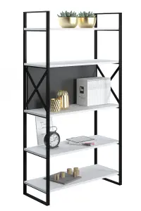 Meta Bookcase Free Standing Storage Shelf with Metal Frame, 86 x 35 x 165 cm 5 Display Shelves, Bookshelf, Open Cabinet, White