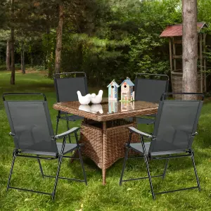 Costway Set of 4 Patio Folding Chairs Portable Armchair Dining Chair w/ Curved Armrest