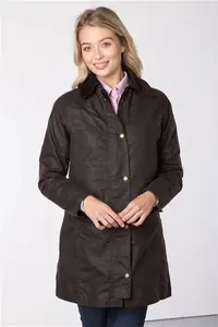 Rydale Ladies Long Wax Jacket - Hannah - Brown 16