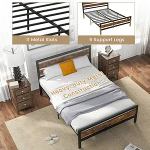 Costway Metal Bed Frame Double Bed Industrial Platform Bed w/ Headboard and Footboard