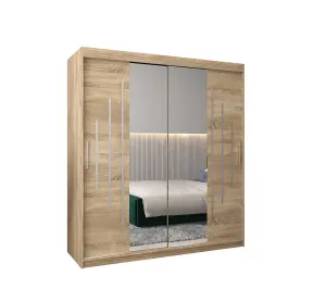 York I Mirrored Sliding Door Wardrobe with Shelves and Hanging Rails in Oak Sonoma H2000mm W1800mm D620mm