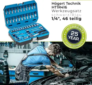 Hogert 46pc Tool Set Socket Spanner Screwdriver Bits 1/4 Inch Alloy Chrome Vanadium Steel Drop Forged Ratchet Mechanism 72 Teeth