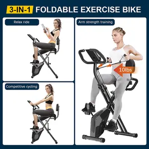 4 in 1 Foldable Exercise Bike with LCD Display and Heart Rate Sensor and Resistance Bands-Black