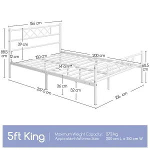 Yaheetech White 5ft King Metal Bed Frame with Cross-design Headboard & Footboard