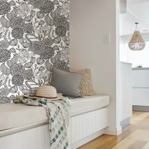 NuWallpaper NUS3501 Secret Garden Peel & Stick Wallpaper, Black