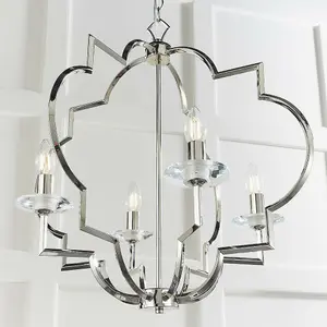 Hanging Ceiling Pendant Light Polished Nickel & Crystal 4 Bulb Classic Feature