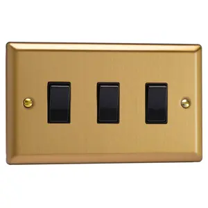 Varilight 3-Gang 10A 1- or 2-Way Rocker Switch (Twin Plate) Brushed Brass