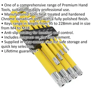 9 Piece Jumbo Spline Key Set - M4 to M18 Sizes - 95 to 228mm Length - Anti-Slip