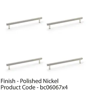 4 PACK - Reeded T Bar Pull Handle - Polished Nickel 224mm Centre SOLID BRASS Drawer Lined