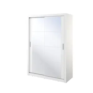 Elegant White Lux 18 Sliding Door Wardrobe H2150mm W1500mm D600mm with Mirrored Panels