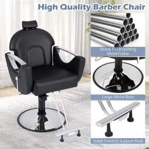 COSTWAY Adjustable Barber Chair 360 Swivel Reclining Salon Chair for Hair Stylist