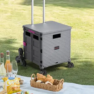 Outdoor Grey Collapsible Rolling Protable Crate with Adjustable Handle