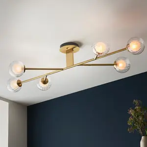 Luminosa Rome Multi Arm Glass Semi Flush Ceiling Lamp, Satin Brass Plate, Glass