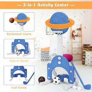 Costway Kids Basketball Stand 3 in 1 Basketball Hoop Soccer Golf Kit Adjustable Toy Set