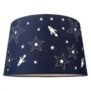 Fun Rockets and Stars Childrens/Kids Blue Cotton Bedroom Pendant or Lamp Shade