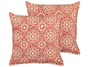 Set of 2 Cushions CEIBA Cotton 45 x 45 cm Geometric Block-Printing Red