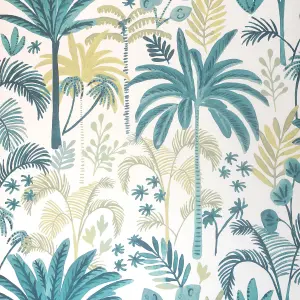 Tropical Jungle Trees Green Wallpaper Floral Leaves Modern Paste The Wall