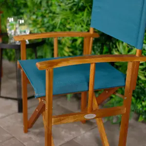 Charles Bentley FSC Wooden Pair of Folding Directors Chairs Teal Pop-Up Garden