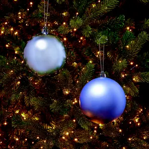 Blue Plastic Round Christmas bauble set, Set of 4 (D) 100mm