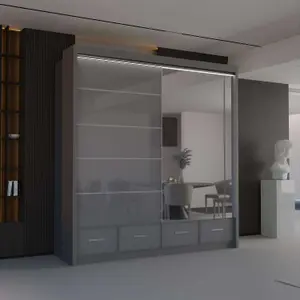 Sliding Wardrobes 4U Bradford Modern High Gloss Sliding Door Wardrobe in 3 Colors & Sizes - (Grey - W2080mm, H2200mm)