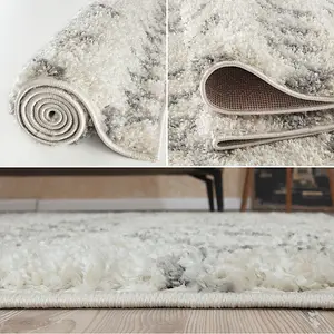 Moroccan Ivory Grey Shaggy Living Room Rug 900