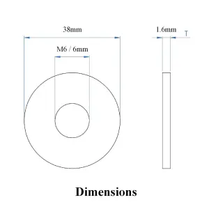 Home.smart 100 x Steel Penny Repair Washers M6 x 38mm for Nuts, Bolts & Screws