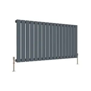 Horizontal Anthracite Single Flat Panel Radiator (H) 600 mm x (W) 1156 mm, 3726 BTU.