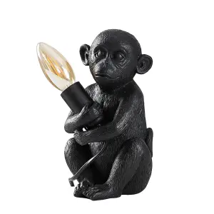 ValueLights George Monkey Animal Quirky Modern Black Painted Table Lamp