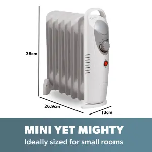 Daewoo Mini Oil Filled Radiator 800W 6-Fin Portable Heater White HEA1140GE