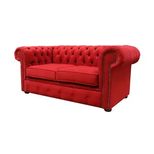 Chesterfield Handmade 2 Seater Sofa Cantare Cherry Red Easy Clean Fabric In Classic Style