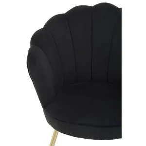 Interiors by Premier Black Velvet Scalloped Armchair, Supportive Armrest lounge chair, Easy to Clean Velvet Accent Chair