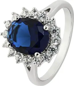 Revere Sterling Silver Sapphire Cubic Zirconia Halo Ring - L