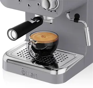 Swan Retro Espresso Coffee Machine With Milk Frother, Steam Pressure Control,Detachable Water Tank Swan Colour: Grey